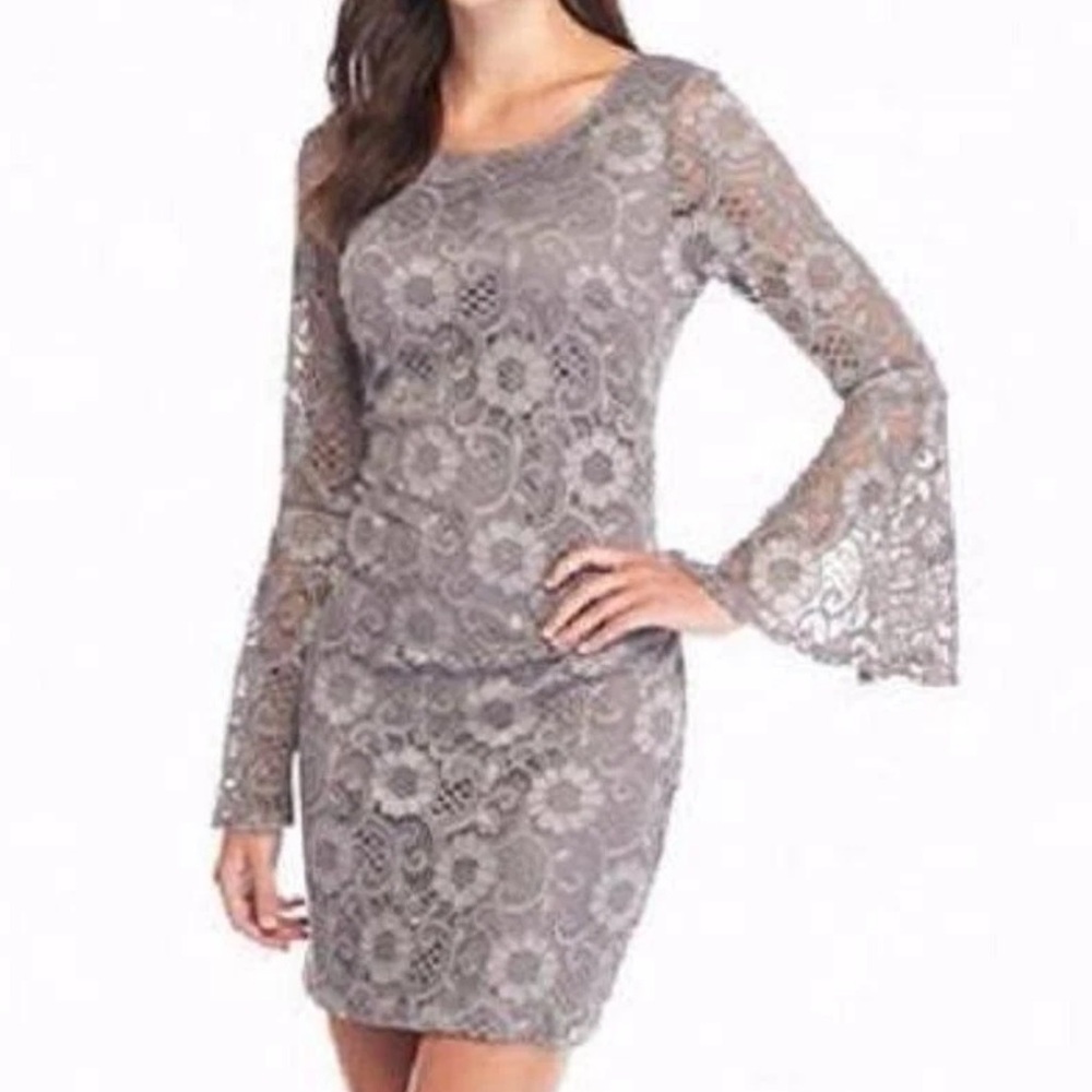Amanda Lane Gray Floral Lace Dress